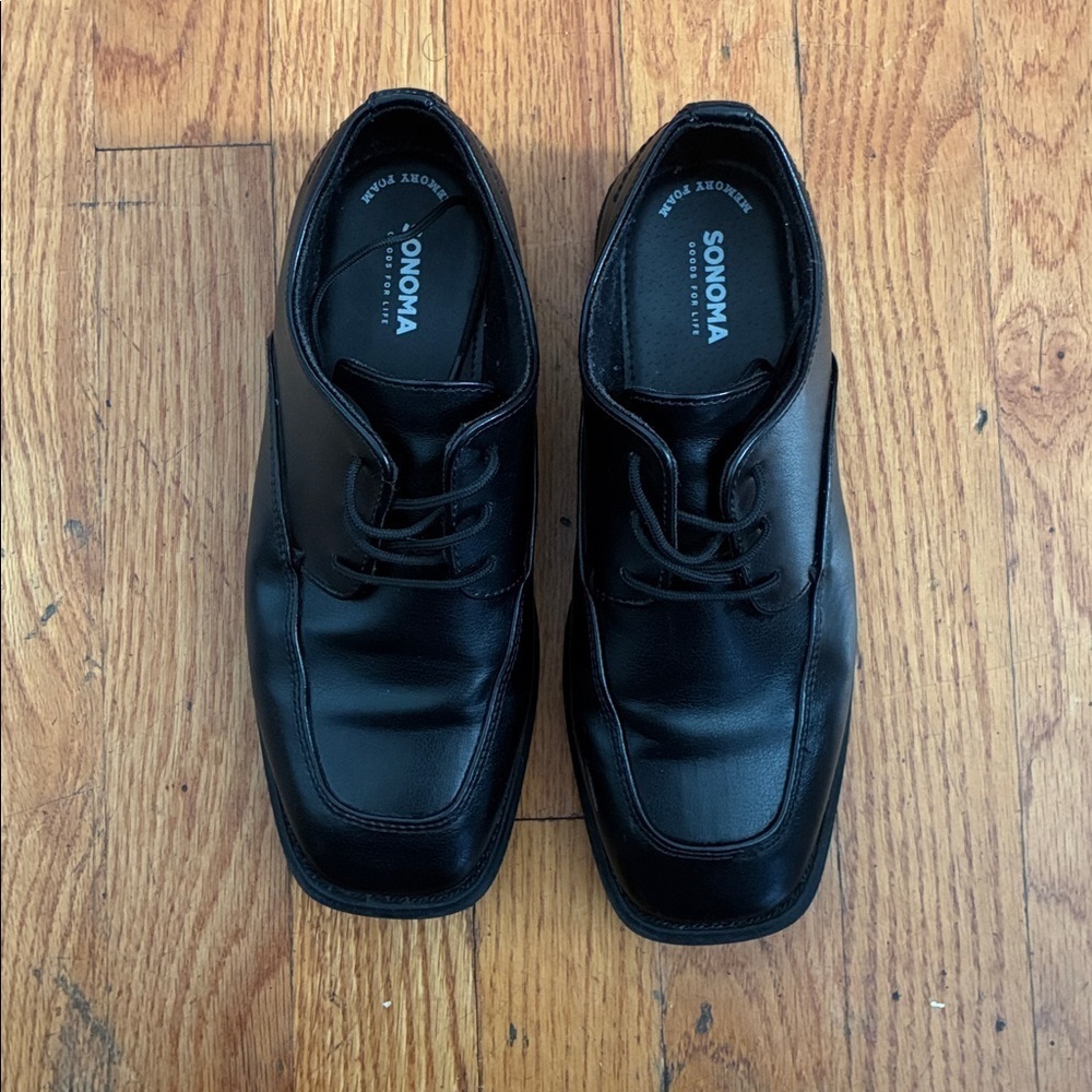 Sonoma Classic Boy Black Leather Shoes Sz 3 Med
